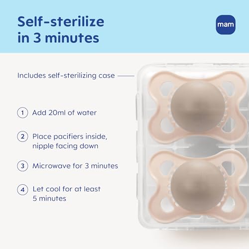 MAM Original Baby Pacifier 0-6 Mths, Skin Soft Silicone Nipple, 2 Pack | For Newborn Babies, BPA-Free Skin Soft Silicone Nipple, Developed With Medical Experts, With Sterilizer Case, Made In Europe - size: 2 Count (Pack of 1)