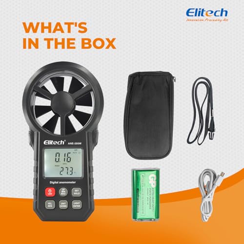 Elitech ANE-200W HVAC Anemometer, Air Flow & Temp Meter with Bluetooth | Temperature Measurement, USB Data Export, Air Flow CFM/CMM Measurement, Drone Flights & HVAC Use