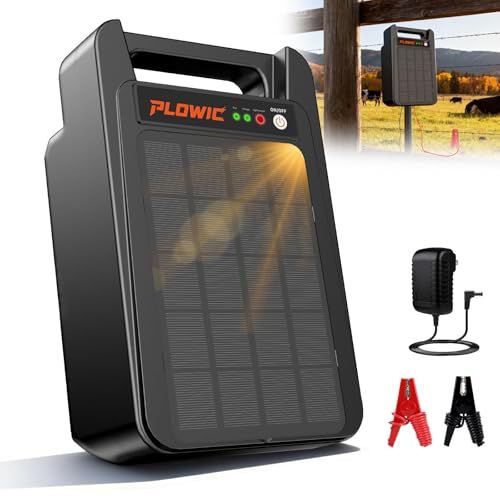 Solar Electric Fence Charger 10 Miles, 0.20J Solar Powered Fence Energizer with Rechargeable 10400mAh Battery, Portable Electric Fence Kit for Livestock, Chicken, Garden Protection, Auto Day/Night