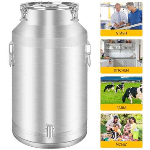 304 Stainless Steel 60 Liter Milk Can Milk Bucket Wine Pail Bucket with Spigot 15.85 Gallon Milk Can Tote Jug with Sealed Lid Heavy Duty for Milk and Wine (60L) - size: 60L