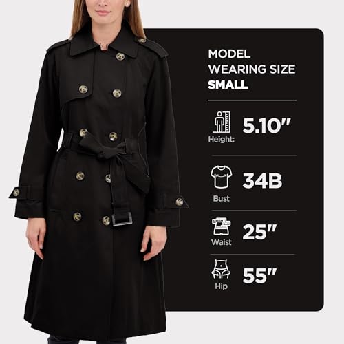 LONDON FOG womens Double-Breasted Long Trench Coat with Belt - color: Black, size: Medium