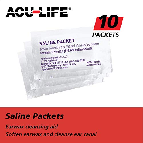 Acu-Life Ear Wax Cleaner Kit with Syringe, Basin & 10 Saline Packs | Tri-Stream Tip Supports Effective Rinsing, Includes Basin & Pre-Measured Packs For Simple Routine Use, Easy Handling Design - style: 10 Saline Packs, Syringe & Basin