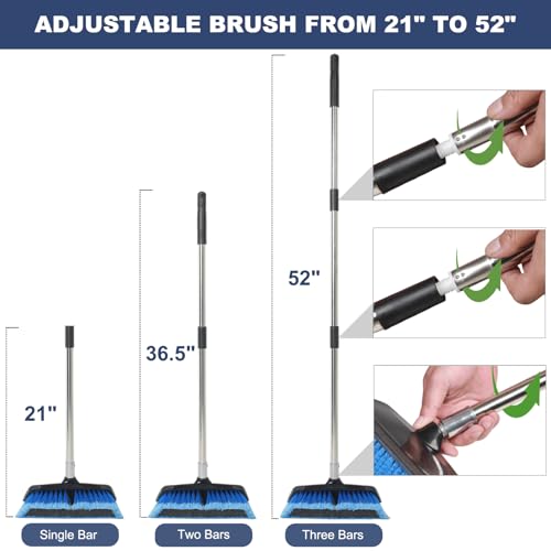 52" Car Wash Brush with Long Handle | Built-in Rubber Squeegee & Rubber Bumper | Lightweight extendable Handle | Soft Bristle Brush for Car, RV, Boat, Solar Panel, Deck Washing - color: Blue, size: 52 inch