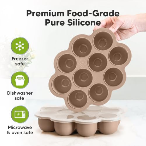 KeaBabies Silicone Food Freezer Trays with Lid, 2oz x 10 Pods (Chai Latte) | Baby Food Storage Containers, Easy Puree Meal Prep, Breast Milk Silicone Freezer Molds, Dishwasher, Microwave Safe, BPA-Free - color: Chai Latte