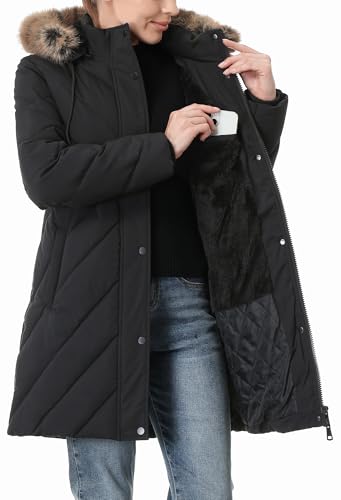 Women's Winter Coat Long Puffer Jacket - Waterproof Warm Thickened Snow Coat for Women - color: Black, size: Medium