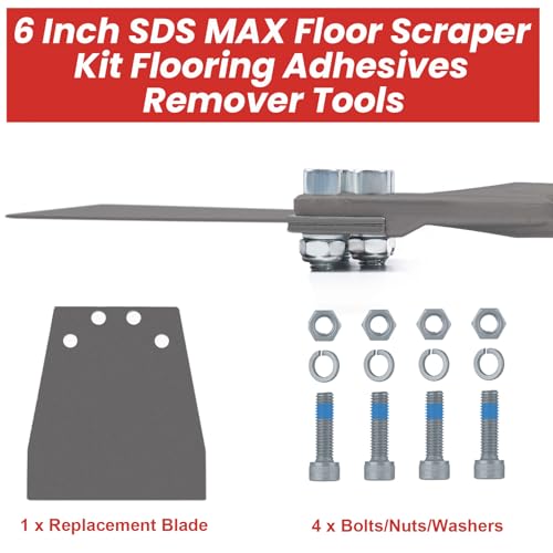 TOOVEM 6 Inch SDS Max Floor Scraper, SDS Max Chisel for Rotary Hammer Drill | TOOVEM SDS Chisel Bits with Replacement Balde, SDS Max Chisel Long Handle Heavy Duty Thinset Removal Tile Adhesive Removal - color: Gray