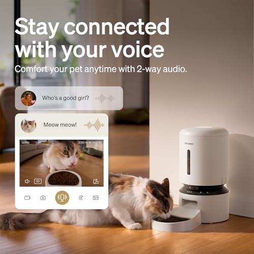 PETLIBRO Automatic Cat Feeder with Camera, 1080P HD & Night Vision, 5GHz/2.4GHz WiFi & Cam Smart Pet Feeder with App Control, 2-Way Audio, Motion Alerts for Cats & Dogs, Stainless Steel Single Tray - color: White, size: 5l-camera