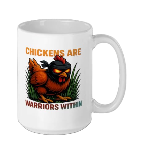 Chickens Are Warriors Within Funny Poultry Ninja Ceramic Mug, White, 15oz - color: White, size: 15 Ounces
