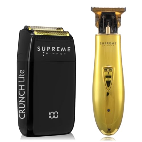 Supreme Trimmer 2-in-1 Crunch Lite Foil Shaver & T-Shaper Trimmer Set | ST5200 Beard Trimmer STF600 Electric Razor | Travel or at Home Hair Cutting Kit | Gold - style: Gold TShaper & Crunch Lite