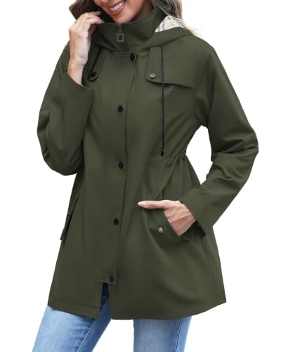 RUMIA Raincoat Women Waterproof Long Hooded Trench Coats Lined Windbreaker Jackets for Women 2026 S-2XL - color: Armygreen, size: Medium