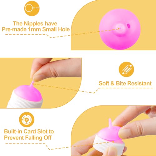 Kitten Nursing Nipple with Syringe, Wide Mouth Angled Puppy Feeding Bottles, with Ventilation Valve Resistant Tearing for Puppies, Kittens, Rabbit, Small Wildlife (S Nipple,Pink) - color: Pink, size: Model 1