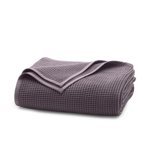 BOLL & BRANCH Waffle Bed Blanket, King/Cal King, Deep Plum | Luxury 100% Organic Cotton - Soft, Lightweight and Breathable - Textured Waffle Weave Design - color: Deep Plum, size: King/California King
