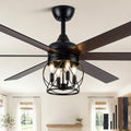 60" Farmhouse Ceiling Fan with Lights Remote Rustic Ceiling Fan | Industrial Black Caged Fandelier Large Moden Chandelier for Living Room Bedroom, 3 Downrods 6 Dual Blades 4 E12 Bulb Bases - color: Caged, size: 60 Inch