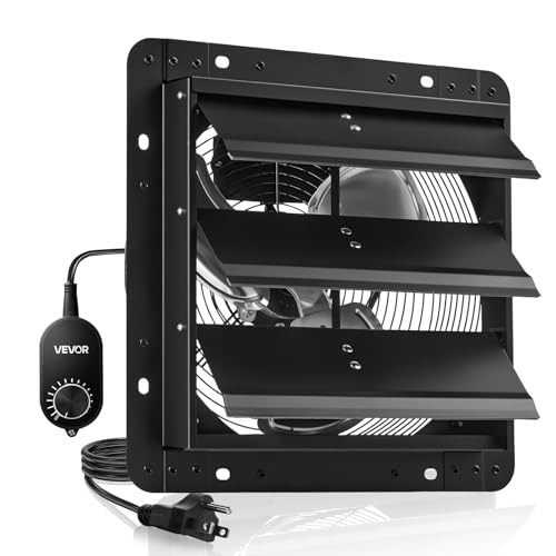 VEVOR 12 in Shutter Exhaust Fan Wall-Mount Automatic Louvers Variable Speed, Sturdy Steel Housing, Low Noise, AC Motor, 1347 CFM Ventilation and Cooling for Attic, Garage, Barn, Greenhouse, Workshop - size: 12 Inch Fan w/ Speed Controller