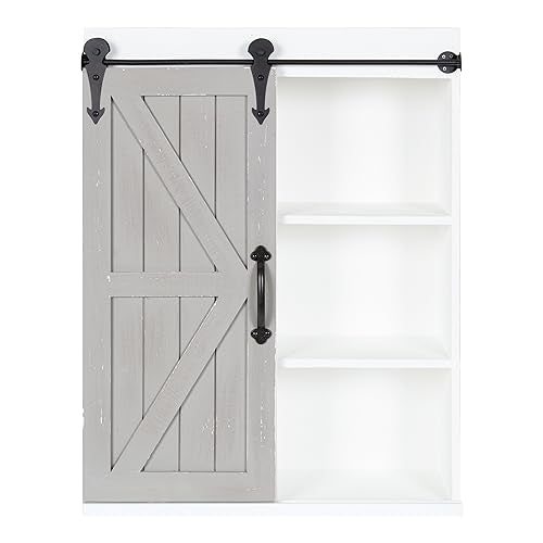 Kate and Laurel Cates Rustic Wall Cabinet; 22 x 28; White and Gray; Farmhouse Wall-Mounted Storage Cabinet - color: White/Gray