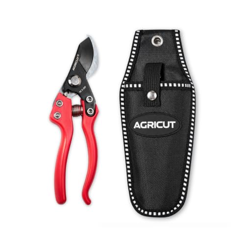 AGRICUT Japanese Pruning Shears, Hand Pruners with Sheath | Gardening Gifts for Men Women - Pruning Shears with Sheath & Holster, Heavy Duty Bypass Garden Clippers with Case - style: Nylon Handle, High Carbon Steel PRO with Sheath
