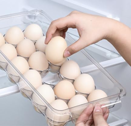 Egg Holder for fridge with Lid, Clear Plastic Egg Storage Container Refrigerator Organizer Bins, Stackable Tray Holds 18 Eggs Trays Storage (1 pack, 18 Eggs)