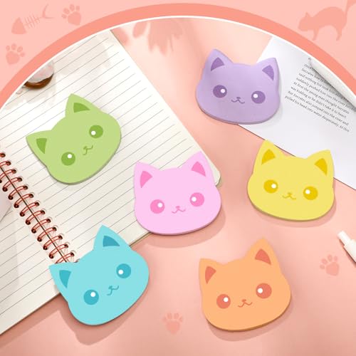 Yinder 24 Pads Cat Sticky Notes Cute Kawaii Cartoon Memo for School | Animal Theme Memo Notepad, Self Adhesive for Office School, Fun Gift for Veterinary Valentine Party Supplies Decor - style: Novelty Cat