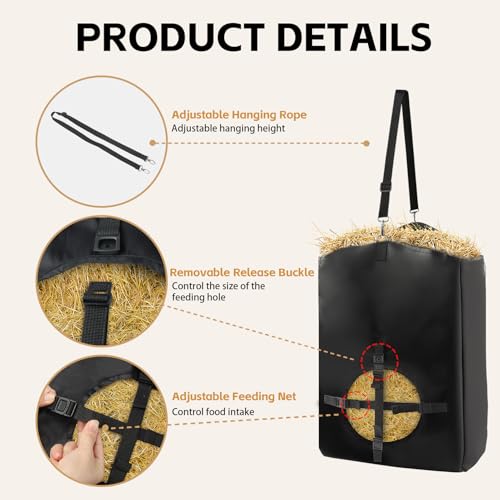 3 Pcs Hay Bags for Goats, Release Buckle for Goats Slow Feeder Hay Bags | Hay Bags with Adjustable Hanging Strap, Can Hold 0.5 to 1 Pieces of Hay, Reinforced Oxford Fabric Feeding Bag for Sheeps