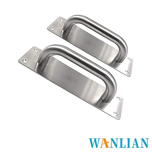 WANLIAN 2Pcs Pull Push Door Plate Handle 8inch Stainless Steel Heavy Duty Barn Door Pull for Shed Commercial Fire Gate with Mounting Screws (Silver, 200x65mm/7.9x2.6inch) | Heavy Duty Barn Door Pull for Shed Commercial Fire Gate with Mounting Screws (200x