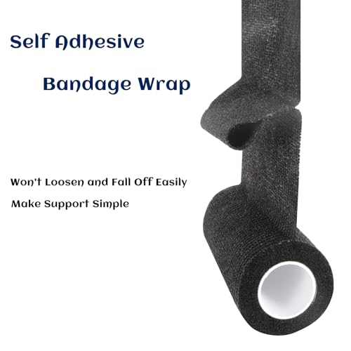 Elastic Self Adhesive Bandage Wrap 4 Inch, Breathable Non Woven Cohesive Bandage, Vet Wrap for Dogs, Ankle Sprains Swelling, Sports Athletic Tape (24 Count Black) - color: 4 Inch-24 Count Black