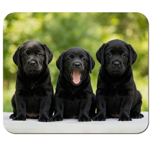 Three Black Lab Puppies Mouse Pad 9.5" x 7.9", Adorable Labrador Retriever Puppies Cute Desk Mat, Dog Mom Gift - color: Black Lab Puppies