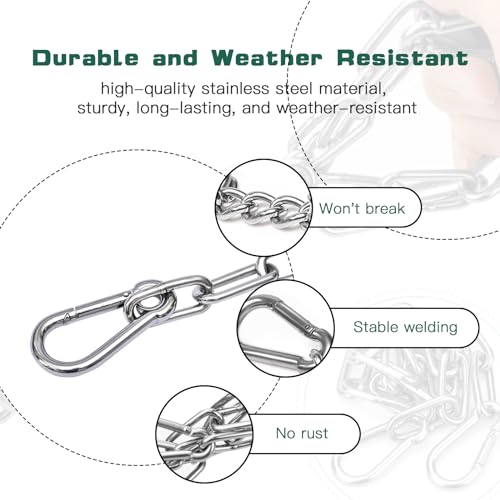 2PCS Stainless Steel Gate Chain Lock - 24 Inch Chain Link with Double-Ended Carabiners for Outdoor Fence and Metal Gates - Secure Gate Latches and Locks for Cow, Horse, Dog, Pet Cages - size: 2 Pack