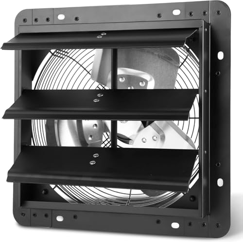 Xcity 12 inch Shutter Exhaust Fan, Wall Mounted Fan High Velocity 1500 CFM, 1600 RPM, Auto Aluminum Attic Vent Fan, Low Noise for Garage,Warehouse, Commercial, Greenhouse Ventilation Cooling - size: 12 Inch-B