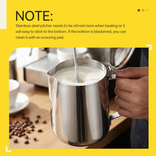 Stainless Steel Pitcher with Lid, 70 oz Metal Measuring Cup with Marking with Handle, 2 L Large Mouth Graduated Beakers, Milk Frothing Jug for Latte Art, Iced Tea, Espresso Machines, Water