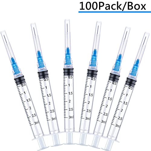 100 Pack 3ml 23Ga Lab Syringe Tools with Measurement, Individually Packed - style: 100 pack - 3ml 23 gauge