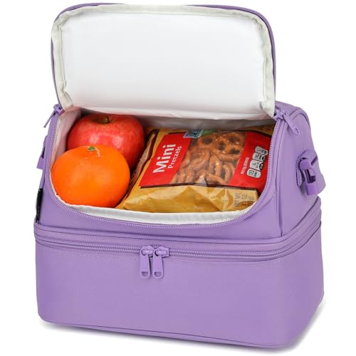 FlowFly Double Decker Cooler Insulated Lunch Bag Large Tote for Boys, Girls, Men, Women, with Adjustable Strap,Purple - color: Purple