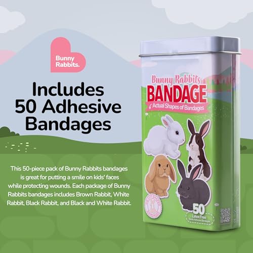 BioSwiss Bandages, Bunny Rabbits Shaped Self Adhesive Bandage Set, Latex Free, Sterile Wound Care, 50 Count - size: 50-Count Tin, style: Bunny Rabbits