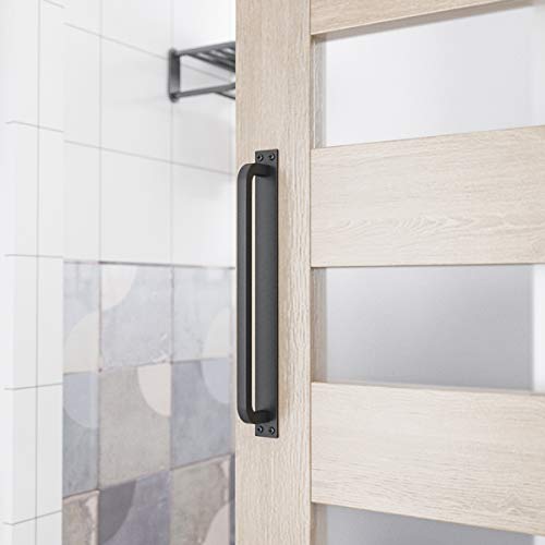 SMARTSTANDARD 12" Barn Door Handle, Black Flush Square Base Handle Pull | Solid Steel Frosted Black Surface, Heavy Duty Antique Rustic Handmade Barn Door Handle for Gate, Garage, Sheds