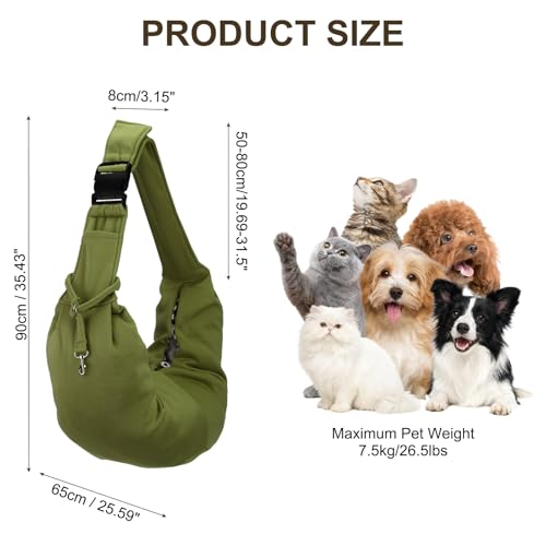 Dog Sling Carrier for Small Dogs and Cats Up to 16.5 Lbs, Adjustable Buckle with Pocket Pet Sling Carrier Safety Harness, (Dark Green, 1 Pcs) Intended for Outdoor/Camp/Travel - color: Dark Green