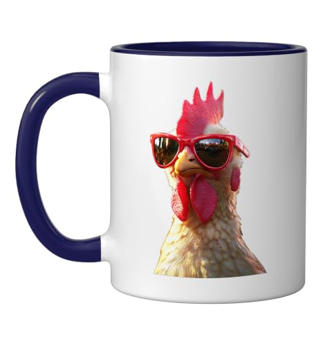 Chicken Hen Female Chick Farm Cluck Farmer Cute Chickens Ceramic Mug, Dark Blue/White, 11oz - color: Dark Blue/White, size: 11 Ounces