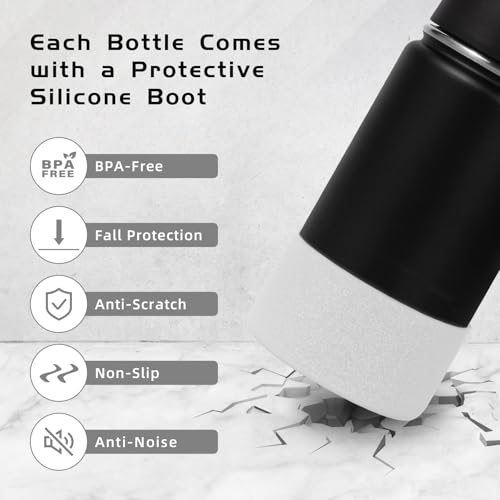 Volhoply 14oz KIds Insulated Stainless Stee Water Bottle with Straw Lid and Silicone Boot,BPA-Free Easy Use for Boys&Girls,Double Wall VacuumLeakproof Bottles(Black,1) - color: Black