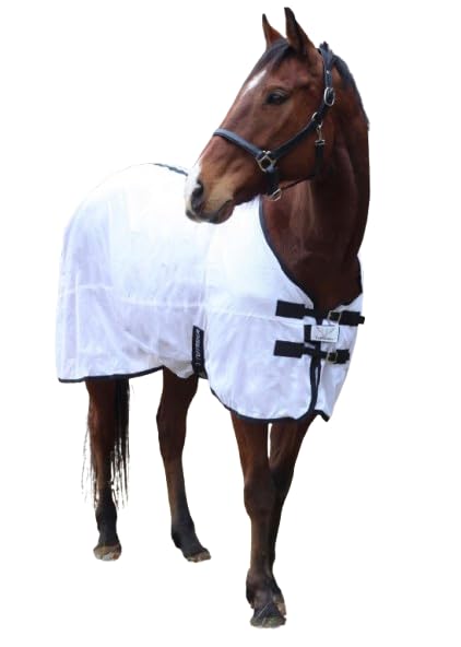 TuffRider Comfy Mesh Fly Sheet | UV Protection Horse Sheet, Standard Neck, 130 Grams Breathable Polyester Mesh - White - 48 - color: White, size: 48