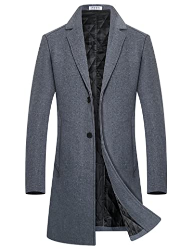 BOJIN Mens Trench Coat Wool Blend Top Pea Coat Winter Long Single Breasted Classic Stylish Business Overcoat - color: Bj04 Grey, size: Small