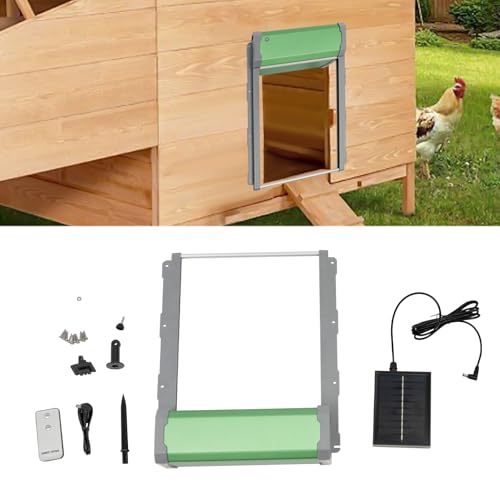 Solar Powered Automatic Chicken Coop Door with Remote Controller, Aluminum Waterproof Auto Chicken Door Opener for Outdoor Hen Poultry House