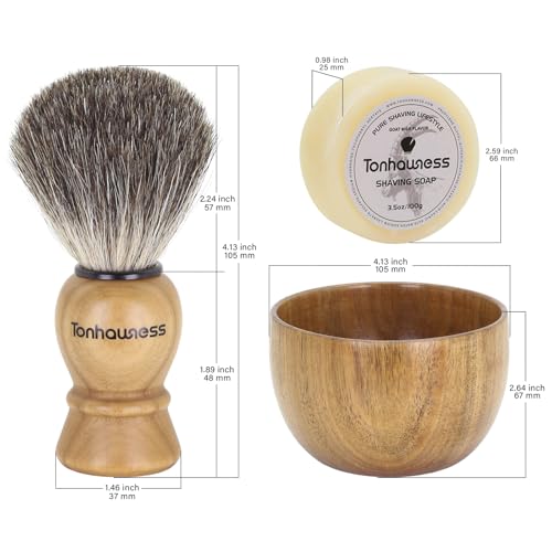 Shaving Brush Kit For Men, 3 In 1 Shaving Brushes Set Includes Badger Hair Shaving Brush, Wood Bowl and Goat Milk Shaving Soap - color: 3 IN 1