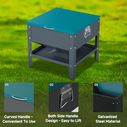 Metal Chicken Feeder with Waterproof Cover, Galvanized Steel Automatic Chicken Feeder, 80 lbs Large Capacity, No Waste Chicken Feeder with Portable Handles, Poultry Feeder for Chickens, Ducks - color: Green