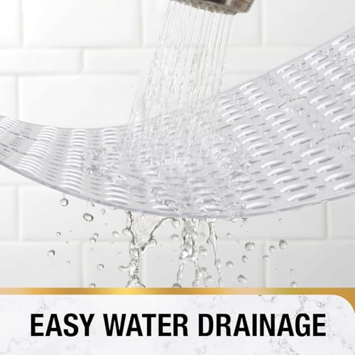 HITSLAM Square Shower Mat 27x27 Inch, Extra Large Non Slip Shower Mats for Inside Shower Stall, Anti Slip Bath Floor Mat with Strong Suction Cups & Drain Holes, Machine Washable, Clear - color: Clear