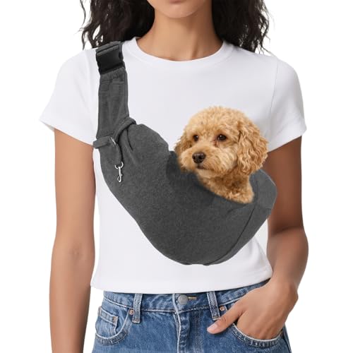 Dog Sling Carrier for Small Dogs and Cats Up to 16.5 Lbs, Adjustable Buckle with Pocket Pet Sling Carrier Safety Harness, (Dark Gray, 1 Pcs) Intended for Outdoor/Camp/Travel - color: Dark Gray