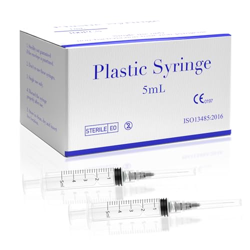 100 Pack 5ml 22Ga 1.25 Inch Industrial Syringes, Plastic Disposable Syringe for Scientific Labs, Liquids Refilling and Measuring - style: 5ml-22G 1.25"