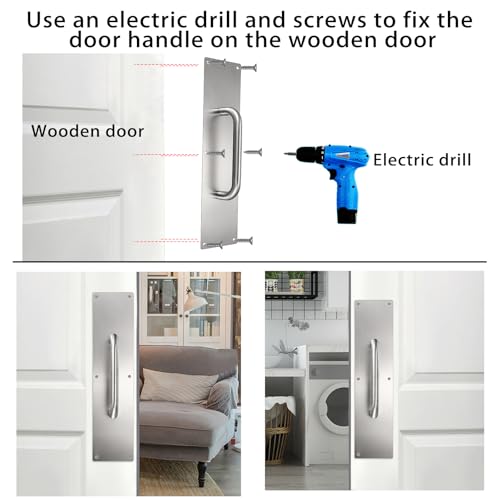 Sumnacon 1 Set 16" Stainess Steel Door Handle Pull Push, Silver | Heavy Duty Gate Handle Bar for Home/Office/Warehouse/Public,Suitable of Wooden/Composite Door with Screws,Brushed - color: Silver