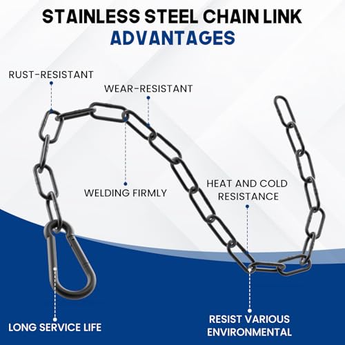 20 Inch Gate Chain Lock with Carabiner | Stainless Steel Chain Link Gate Lock, 2Pcs Barn Chain for Outdoor Fences Gates Pet Cages Livestock Corrals, Black