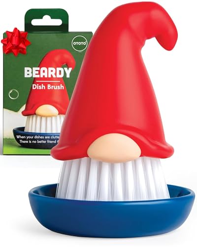 OTOTO Gnome Dish Brush with Handle - Cleaning Brush, Vegetable Brush, Dish Scrub, Gnome Handle, Unique Kitchen Gadgets, Funny Kitchen Tools, Useful Gifts for Women (Beardy Red) - style: Beardy