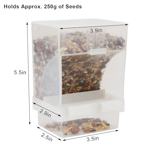 Hypeety Automatic Bird Feeder No Mess Parakeet Cage Seed Food Dispenser | Seed food container perch, anti-scatter design, auto clear acrylic food bowl, easy to hang and clean, for small/medium birds