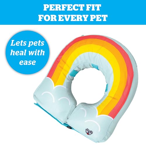 Rainbow Inflatable Dog Recovery Collar, Comfortable Cone Replacement for Pet Surgery, Protective Collars to Prevent Licking & Biting, Size Medium - size: Medium