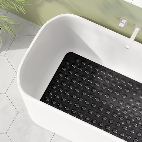 AmazerBath Shower Mat Non Slip 40 x 16 Inches, Shower Stall Mats with Suction Cups and Drain Holes, Non Slip Bath Mat for Tub for Elderly & Kids, Clear Black - color: Black, size: 40" x 16" (Rectangular)